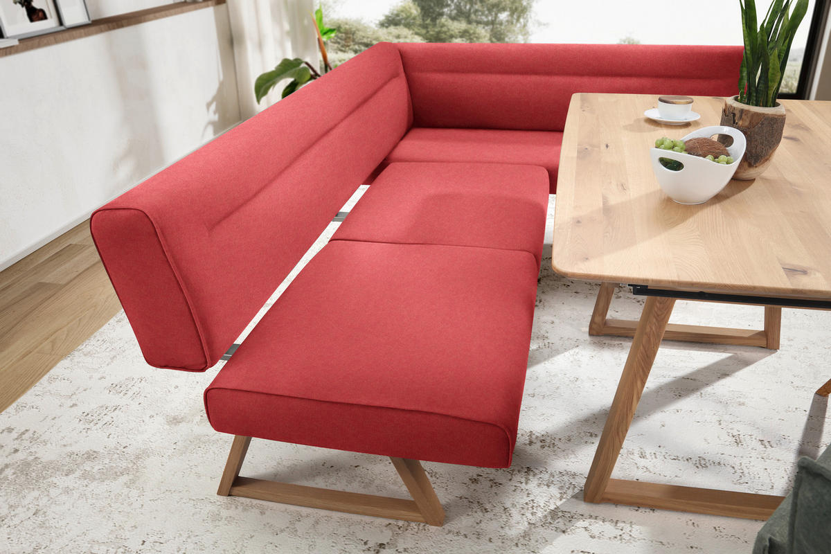 ECKBANK 230/170 cm Mikrofaser, Lederlook (vegan) Rot, Eichefarben Wildeiche massiv   - Eichefarben/Rot, KONVENTIONELL, Holz/Textil (230/170cm) - Moderano