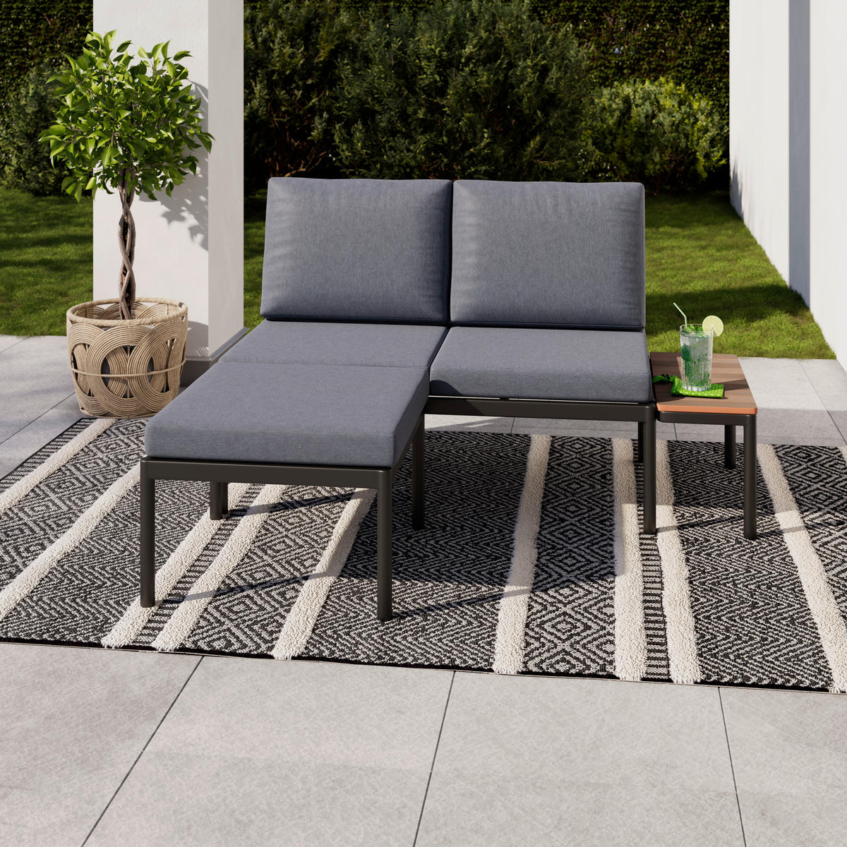 LOUNGEGARNITUR Aluminium  - Dunkelgrau/Naturfarben, MODERN, Kunststoff/Textil (134/70/68cm) - Ambia Garden