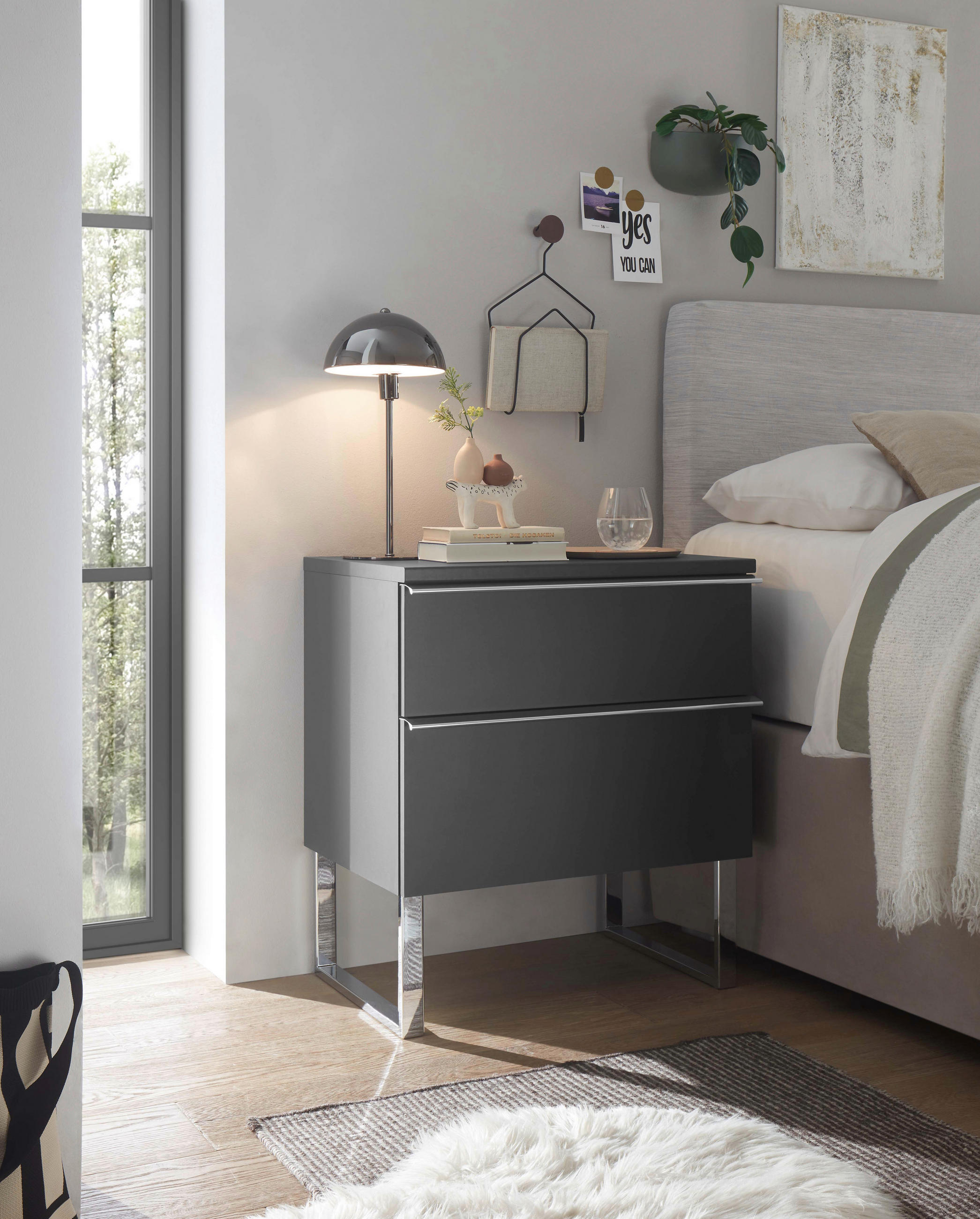 NACHTSCHRANK 60/65,8/43 cm  - Chromfarben/Graphitfarben, Basics, Holzwerkstoff/Metall (60/65,8/43cm) - Dieter Knoll
