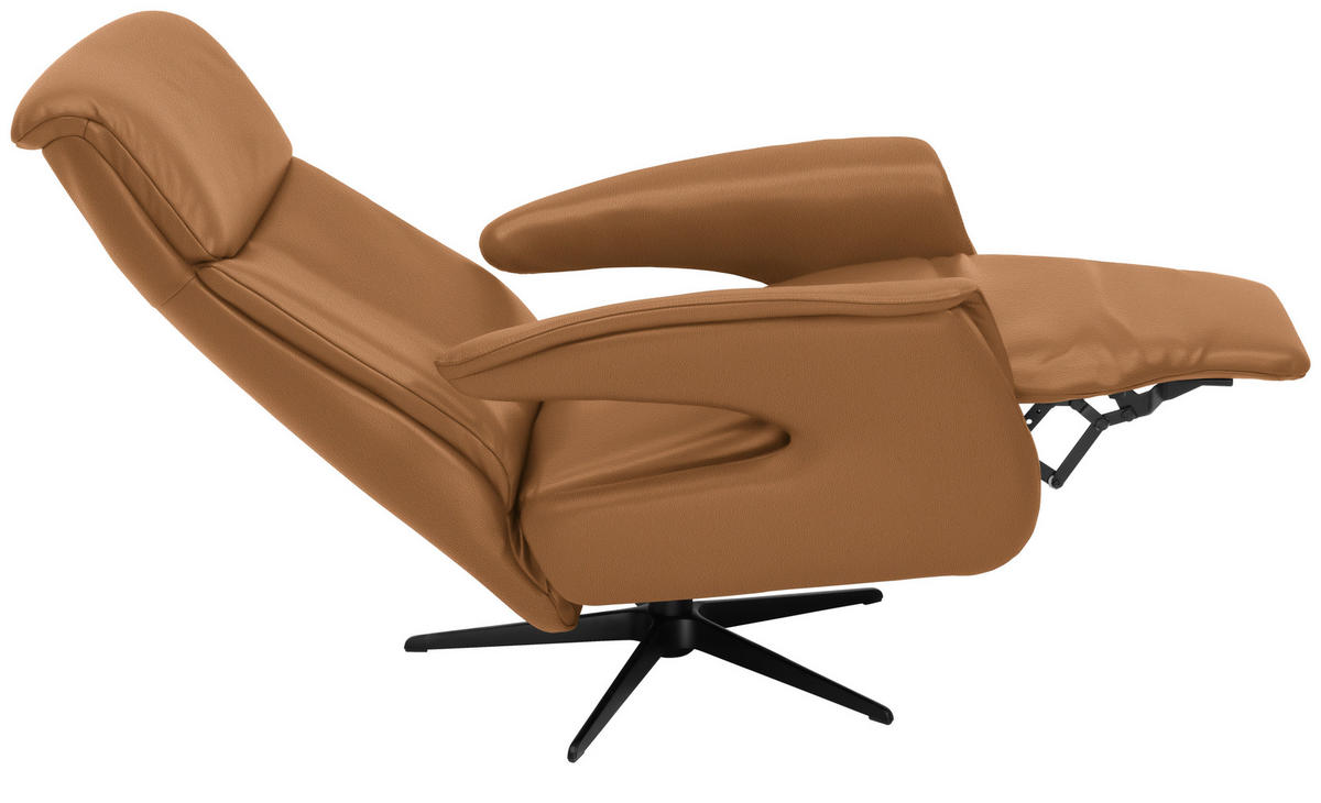 RELAXSESSEL in Leder Cognac  - Cognac/Schwarz, Design, Leder/Metall (78/106/88cm) - Welnova
