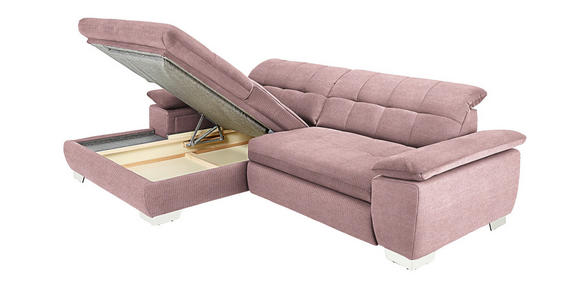 ECKSOFA  in Mikrofaser Altrosa Rücken echt, Kopfteilverstellung  180/265 cm  - Chromfarben/Altrosa, Design, Textil/Metall (180/265cm) - Carryhome