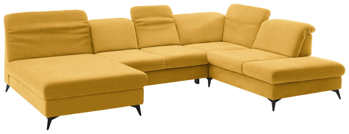 WOHNLANDSCHAFT  in Chenille Currygelb  - Currygelb/Schwarz, Design, Textil/Metall (198/369/255cm) - Beldomo Style