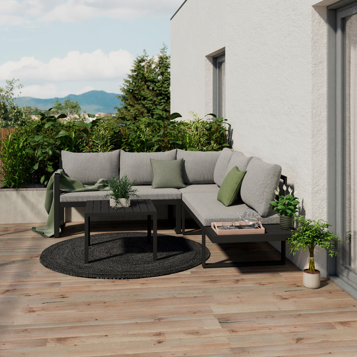 LOUNGEGARNITUR Aluminium, Eisen  - Dunkelgrau/Grau, MODERN, Kunststoff/Textil (142.5/70/67cm) - Ambia Garden