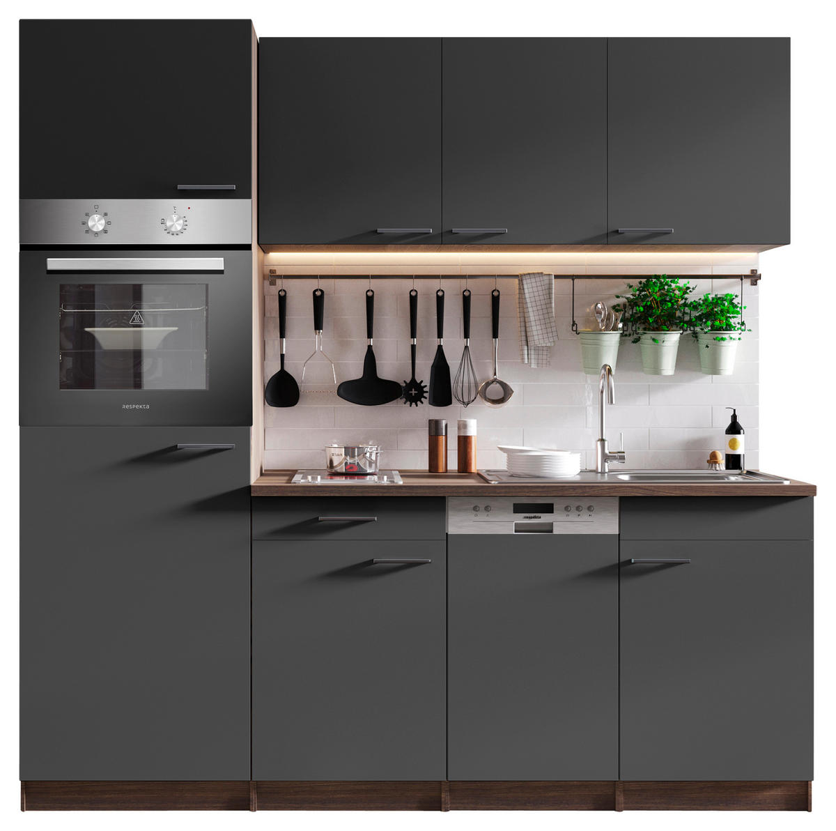 KÜCHENBLOCK 205 cm   in Grau  - Eichefarben/Alufarben, Basics, Holzwerkstoff/Kunststoff (205cm) - Respekta
