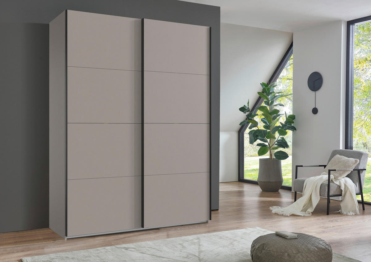 SCHWEBETÜRENSCHRANK  in Grau, Sahara  - Schwarz/Grau, KONVENTIONELL, Holzwerkstoff/Metall (180/236/65cm) - Carryhome