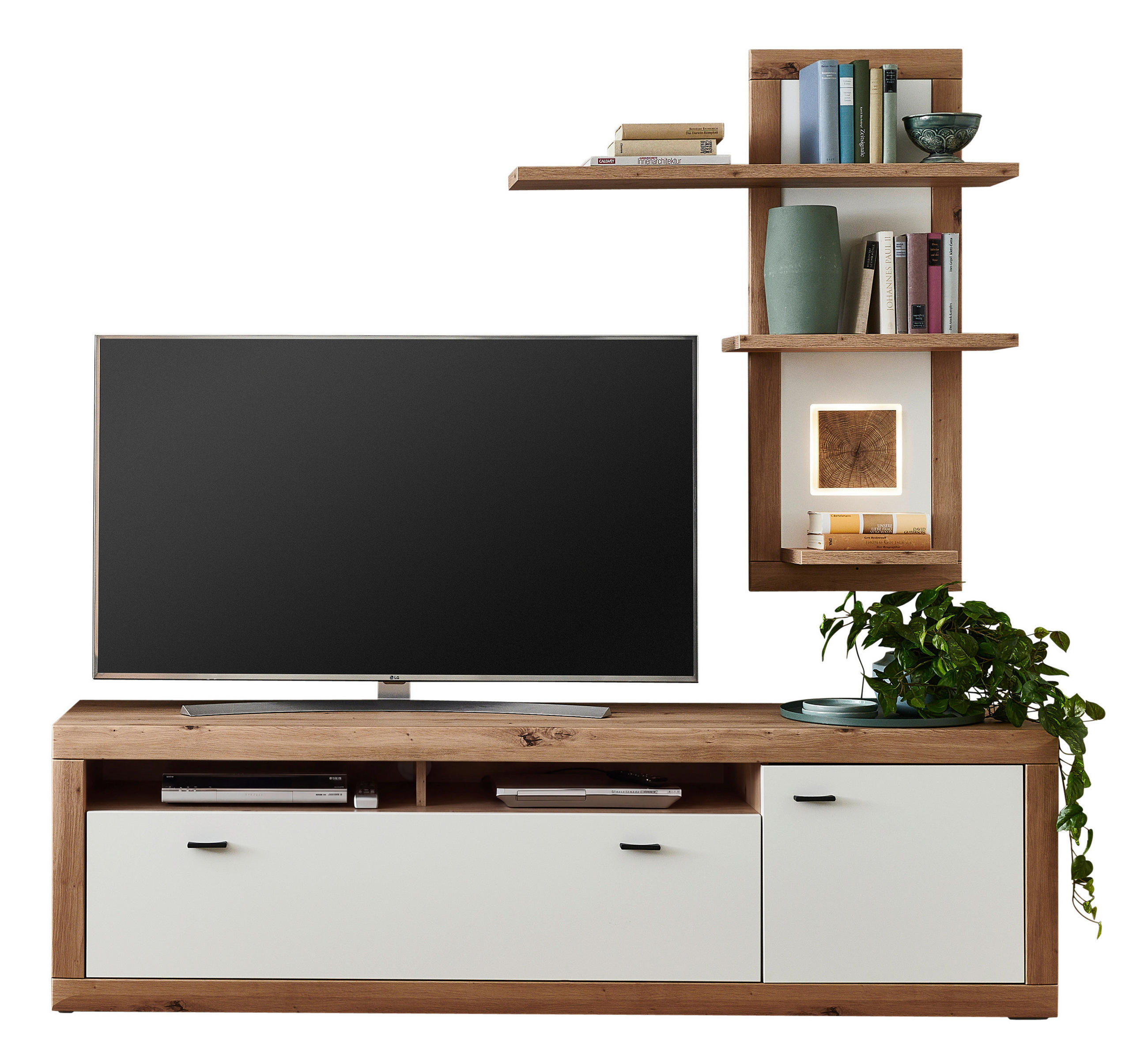 Stylife Wohnwand Borkum Weiß, Eiche Artisan 202.5x185.9x50.1 cm