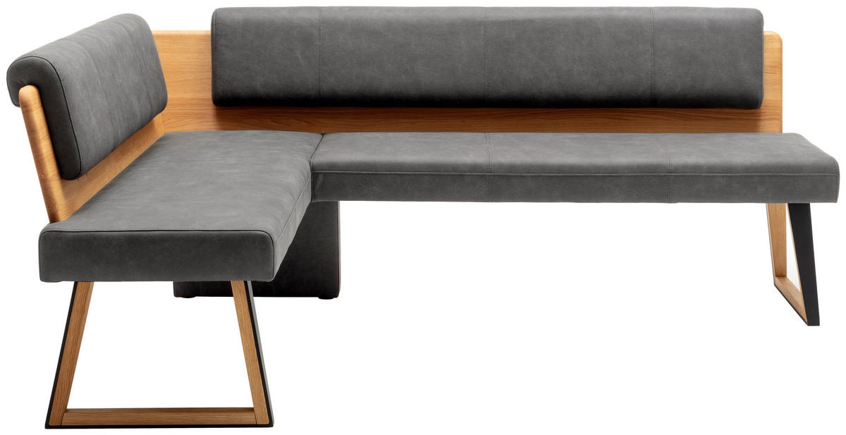 ECKBANK 165/215 cm Mikrofaser Dunkelgrau, Wildeiche Wildeiche massiv   - Wildeiche/Dunkelgrau, Design, Holz/Textil (165/215cm) - Venda