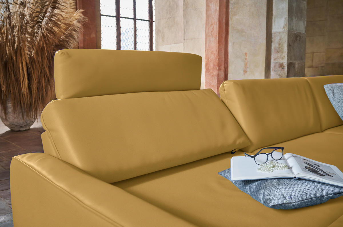 ECKSOFA in Echtleder Senfgelb  - Anthrazit/Senfgelb, Konventionell, Leder/Metall (179/324cm) - Johann Jakob