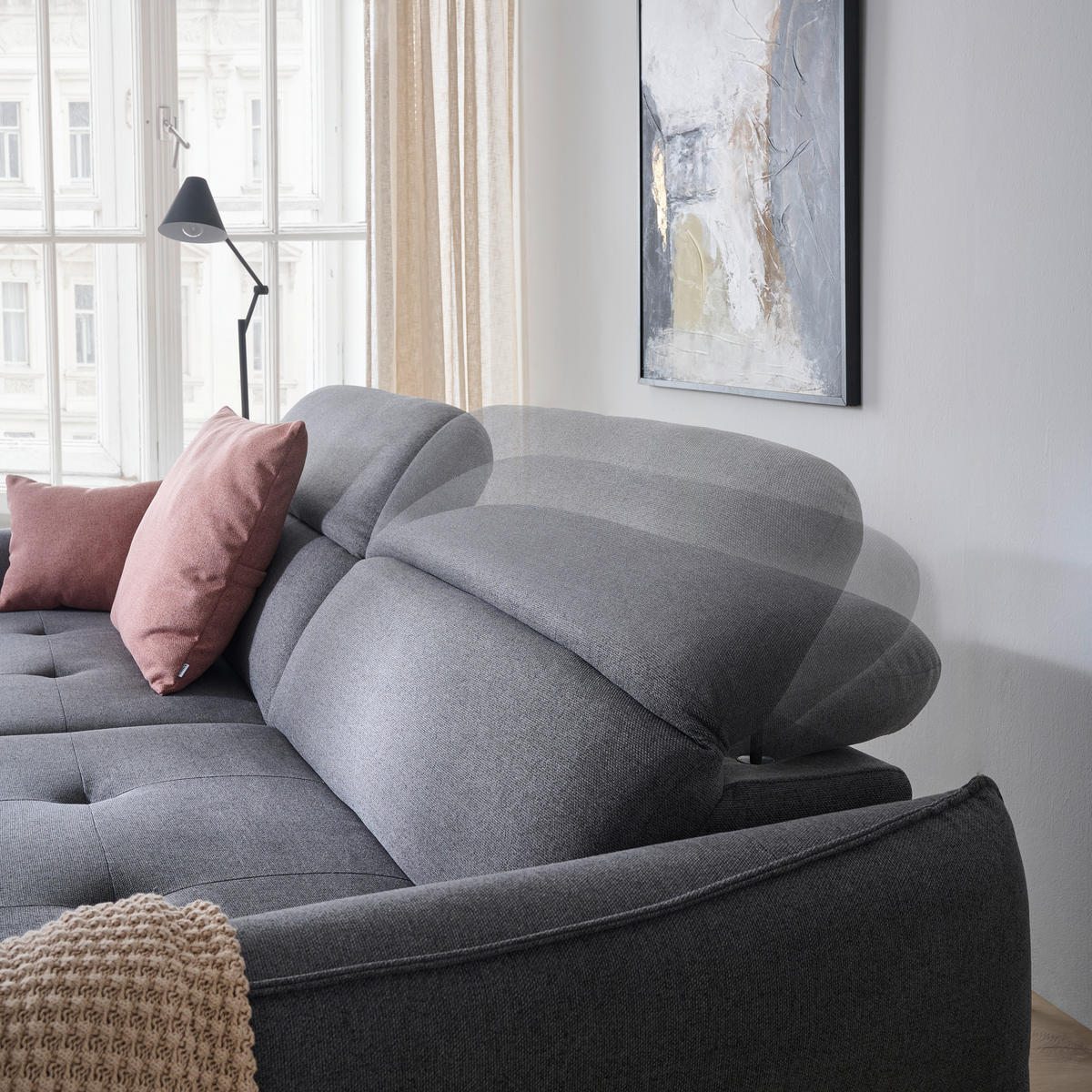 ECKSOFA Flachgewebe Anthrazit  - Anthrazit/Schwarz, Design, Textil/Metall (246/175cm) - Celina