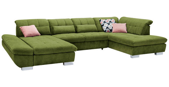 WOHNLANDSCHAFT in Mikrofaser Grün - Chromfarben/Grün, Design, Kunststoff/Textil (204/350/211cm) - Xora