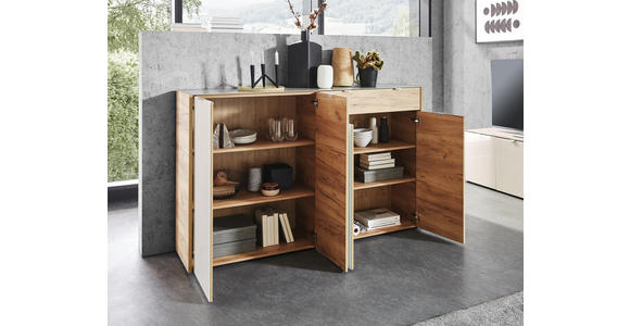 SIDEBOARD Eichefarben, Kaschmir - Kaschmir/Eichefarben, KONVENTIONELL, Glas/Holzwerkstoff (177/110/40cm) - Voleo