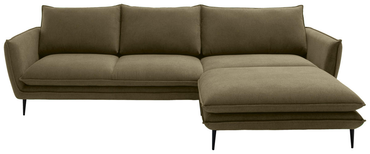 ECKSOFA Grün Webstoff  - Schwarz/Grün, KONVENTIONELL, Textil/Metall (304/196cm) - Hom`in