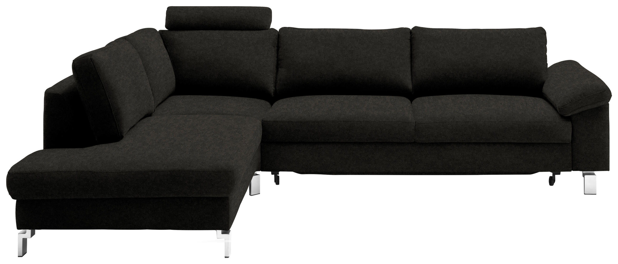 ECKSOFA in Echtleder Schwarz  - Chromfarben/Schwarz, Design, Leder/Metall (200/281cm) - Pure Home Lifestyle