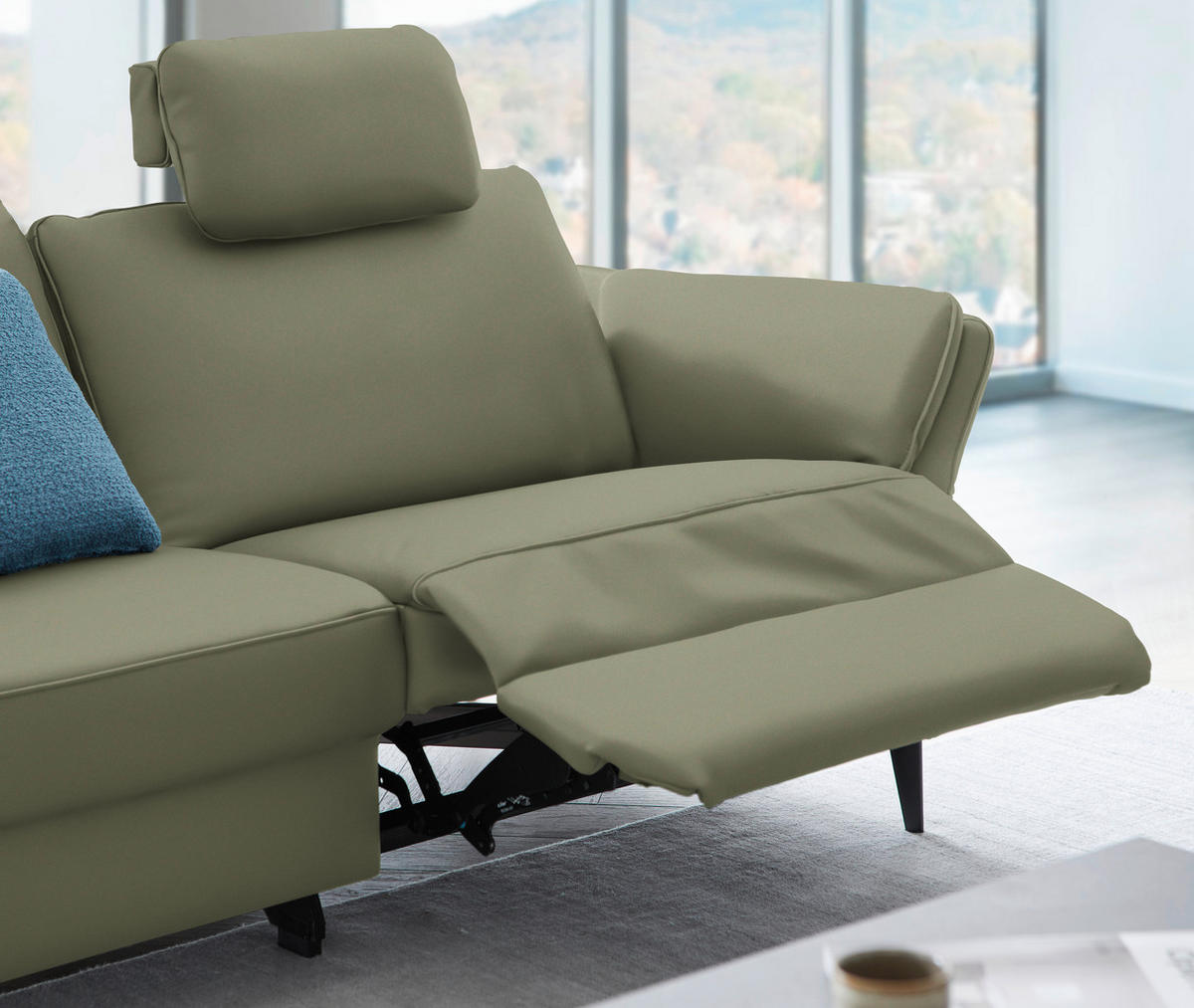 3-SITZER-SOFA in Echtleder Olivgrün  - Schwarz/Olivgrün, Design, Leder/Metall (190/84/99cm) - Dieter Knoll