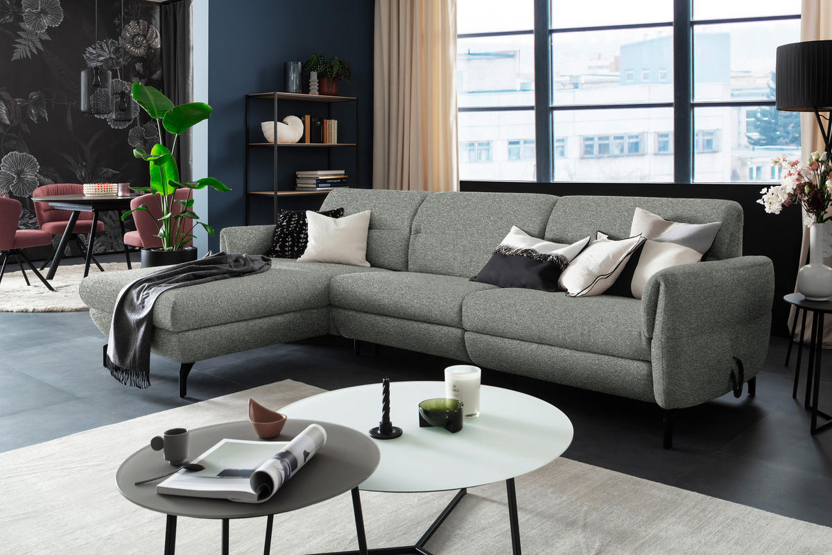 ECKSOFA in Chenille Graublau  187/299 cm  - Graublau/Schwarz, Design, Textil/Metall (187/299cm) - Schöner Wohnen