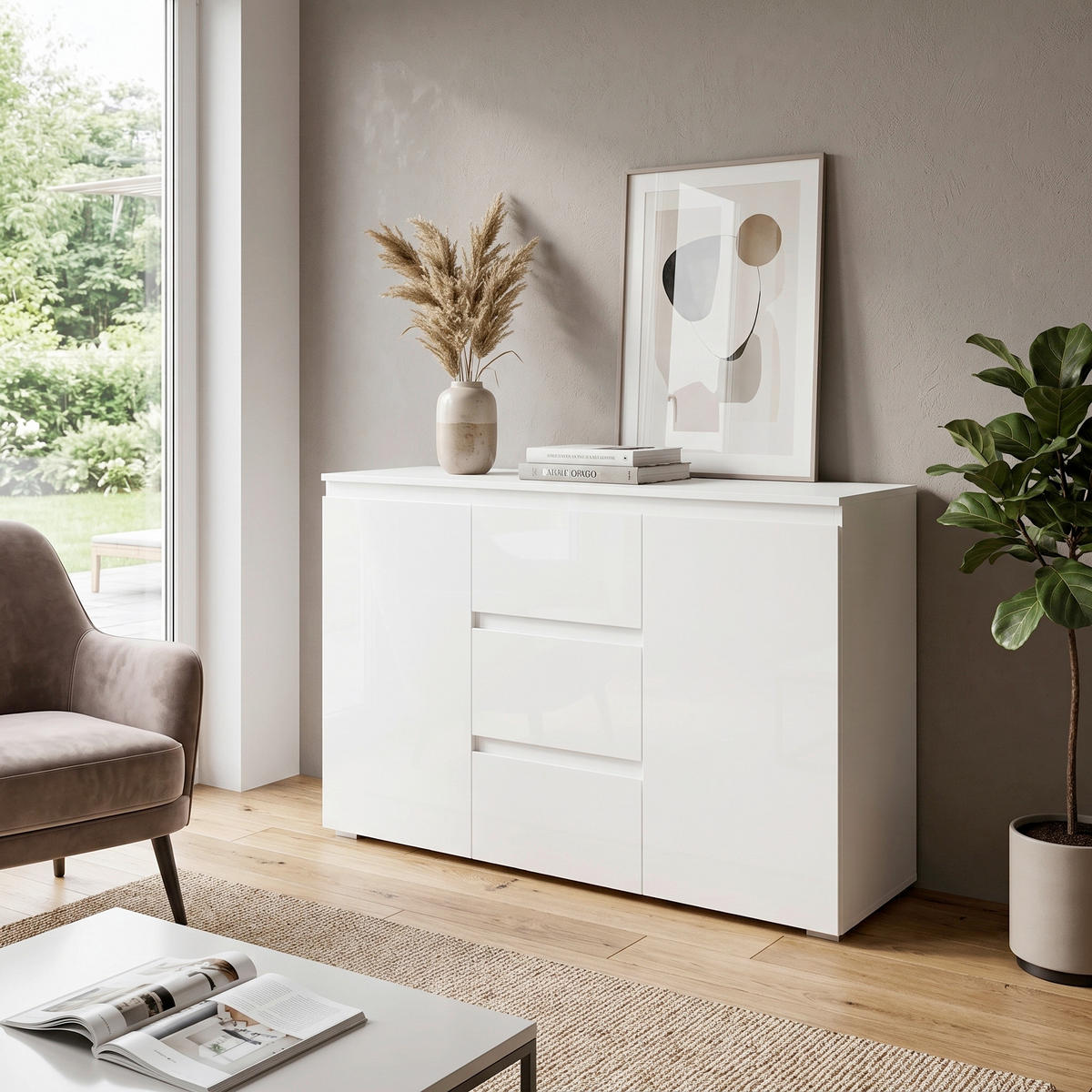 SIDEBOARD  120/80/40 cm 3 Schublade(n)  - Weiß, KONVENTIONELL, Holzwerkstoff (120/80/40cm) - Livetastic