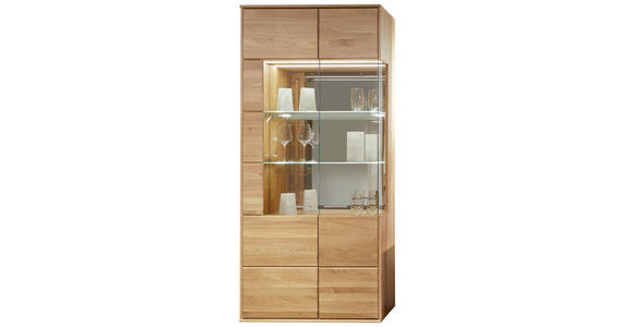 VITRINE in furniert, massiv Asteiche Eichefarben - Eichefarben/Silberfarben, KONVENTIONELL, Glas/Holz (90/204/40cm) - Voleo