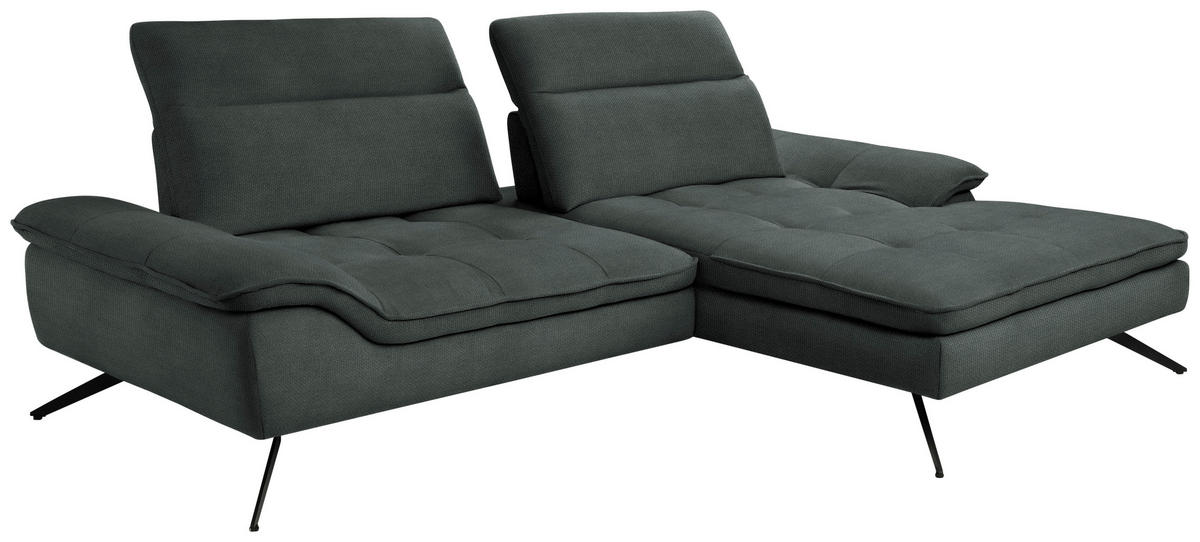 ECKSOFA in Webstoff Anthrazit  288/179-202 cm  - Anthrazit/Schwarz, Design, Textil/Metall (288/179-202cm) - Stylife
