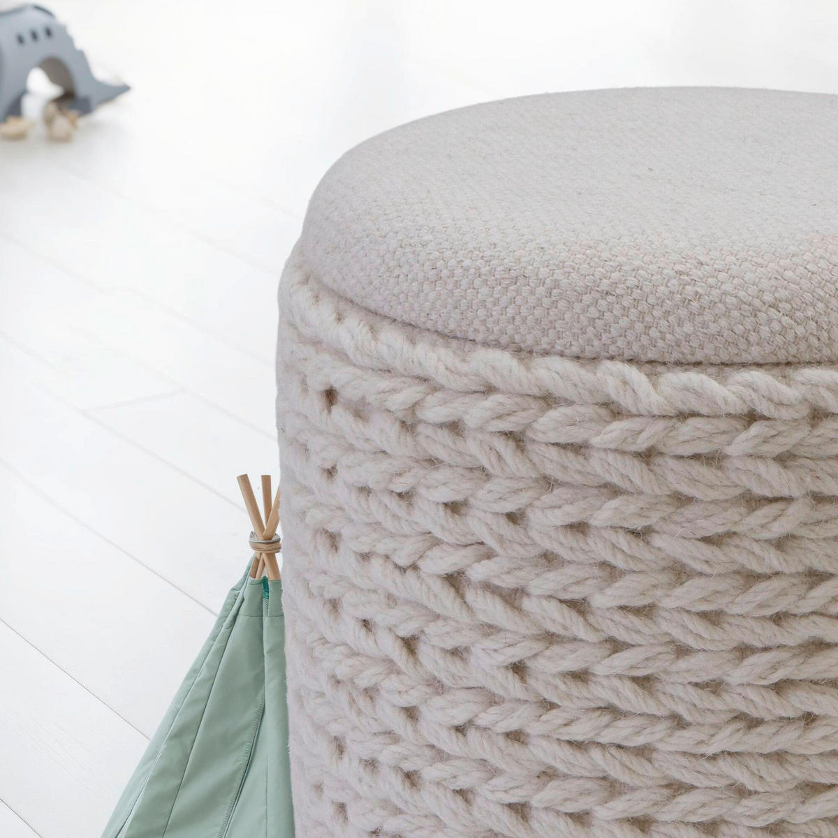 HOCKER in Textil Creme  - Creme, Basics, Textil (40/45/40cm) - Livetastic