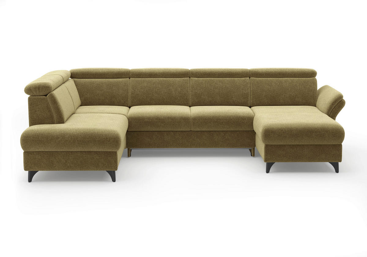 WOHNLANDSCHAFT GLENDALE E Olivgrün Flachgewebe  - Schwarz/Olivgrün, KONVENTIONELL, Textil/Metall (193/321/166cm) - Sit & More