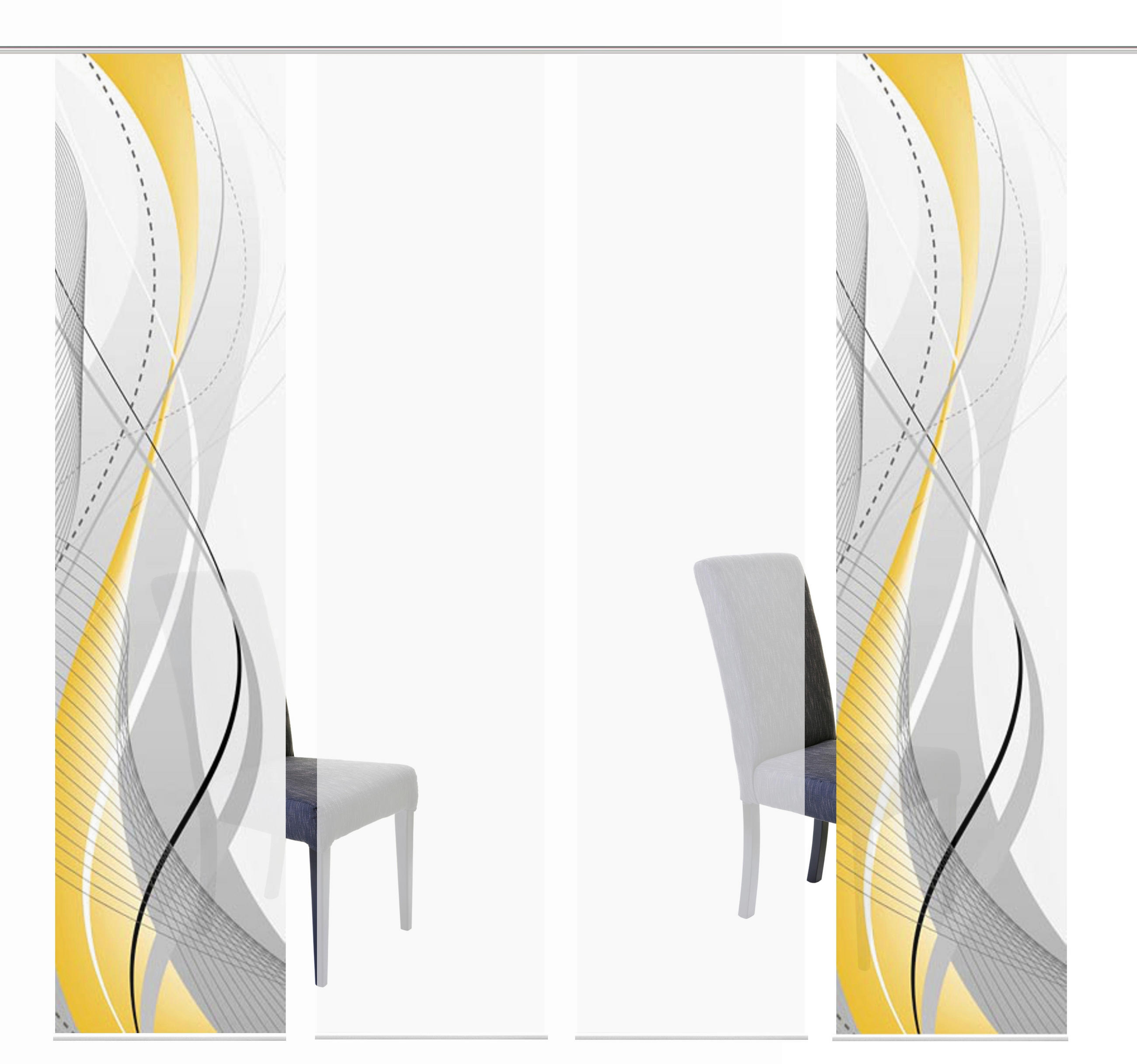 Thumbnail - Flächenvorhang Carlisle, Gelb, Hellgelb, Textil, Abstraktes, 60x245 cm, mit Paneelwagen, Seidenoptik, Metallabschlusslei...