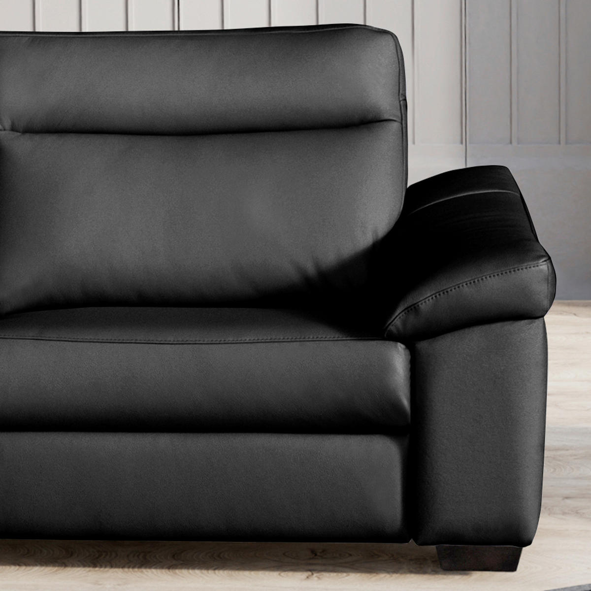 ECKSOFA Schwarz Echtleder  - Schwarz, Design, Leder/Holz (299/299cm) - Livetastic