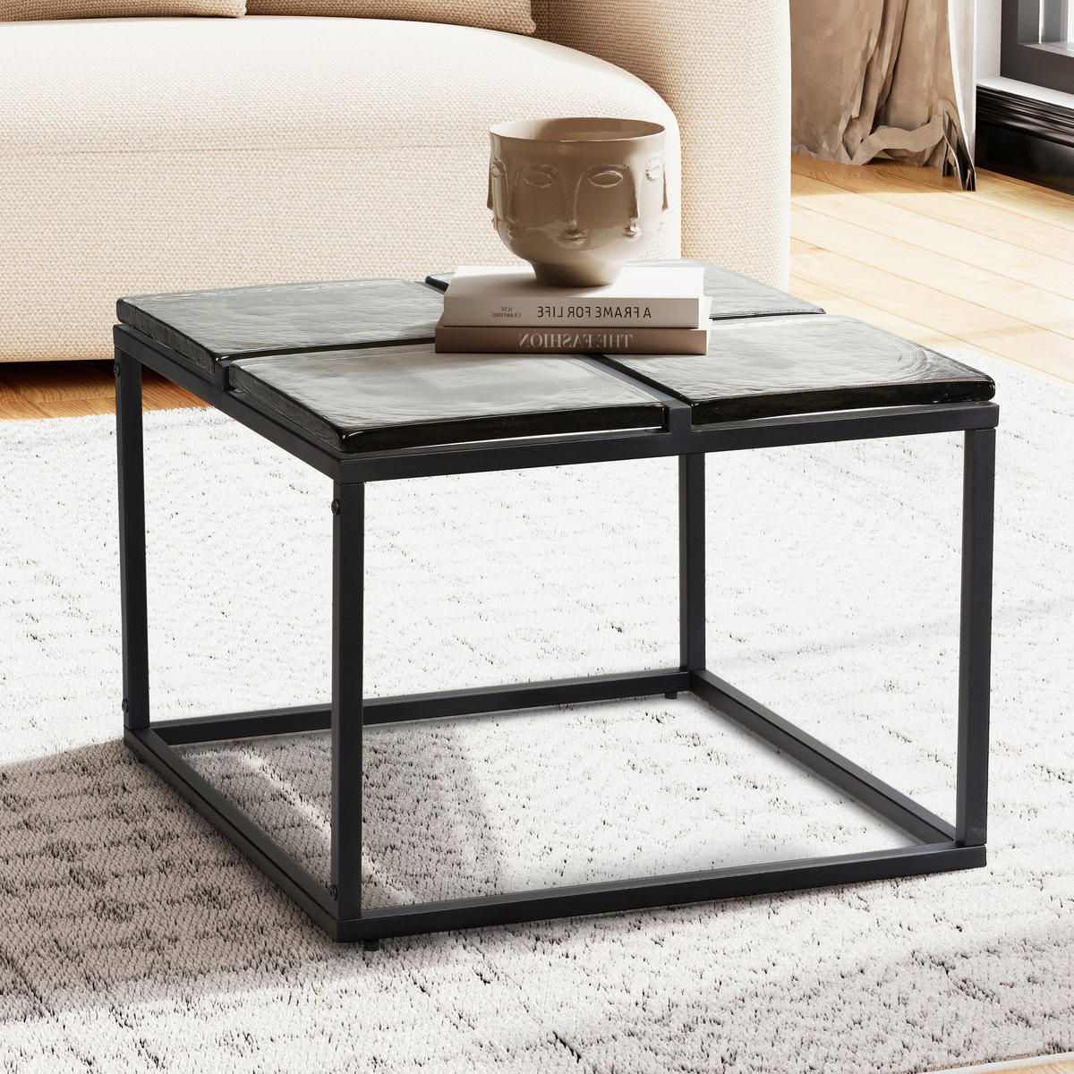 COUCHTISCH in Glas 58/58/43,5 cm  - Schwarz, Design, Glas/Metall (58/58/43,5cm) - MID.YOU