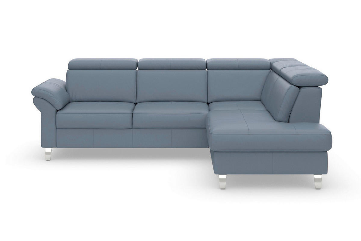 ECKSOFA 245/194 cm ARNGAST E in Echtleder Graublau Kopfteilverstellung  245/194 cm  - Chromfarben/Graublau, Basics, Leder/Textil (245/194cm) - Sit & More