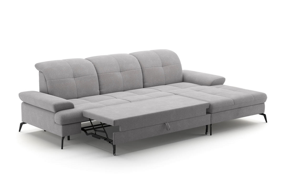 ECKSOFA in Flachgewebe Hellgrau  - Hellgrau/Schwarz, Konventionell, Textil/Metall (279/185cm) - Sit & More