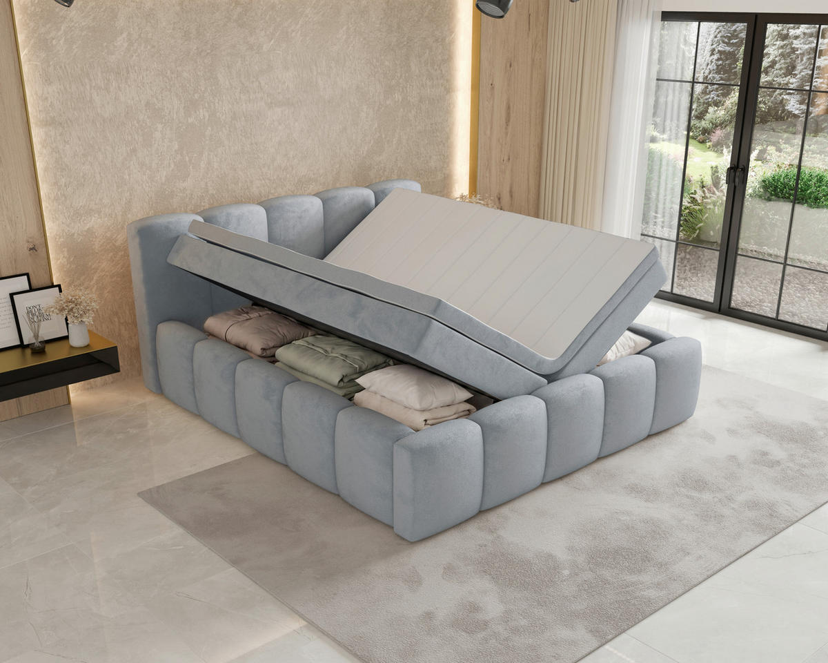 BOXBETT 140/200 cm,  in Grau, Bettkasten, Topper, H2 = mittel  - Grau, MODERN, Textil (140/200cm) - MID.YOU