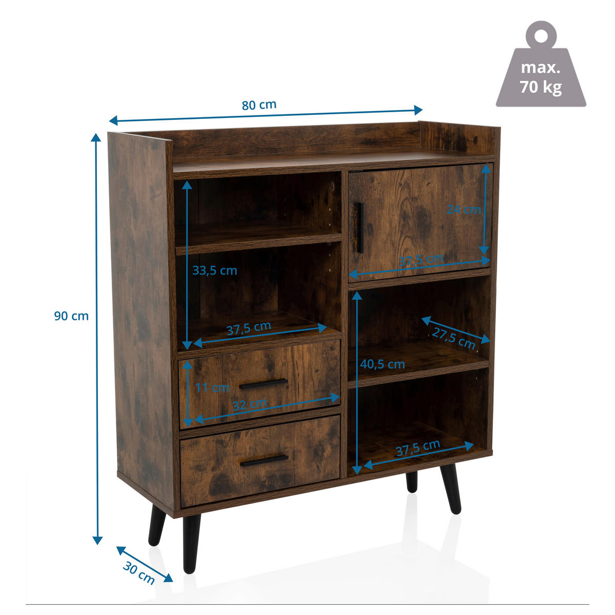 KOMMODE  in 80/90/30 cm  - Schwarz/Braun, MODERN, Holzwerkstoff/Metall (80/90/30cm) - MID.YOU