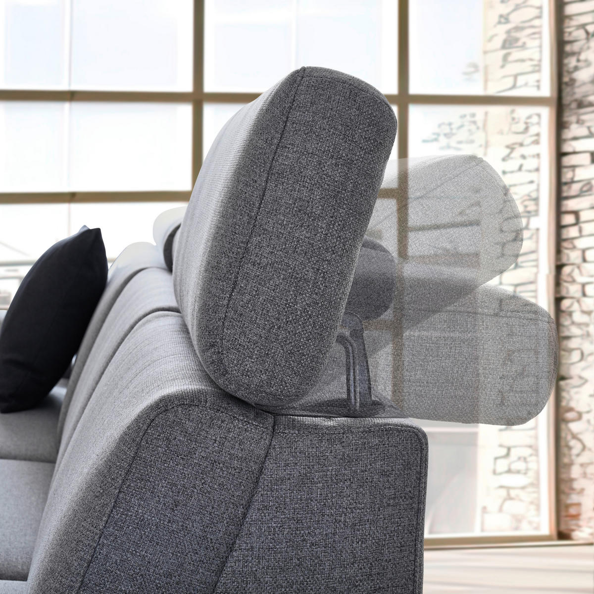 ECKSOFA in Flachgewebe Hellgrau  - Hellgrau/Schwarz, Konventionell, Textil/Metall (182/304cm) - Pure Home Comfort