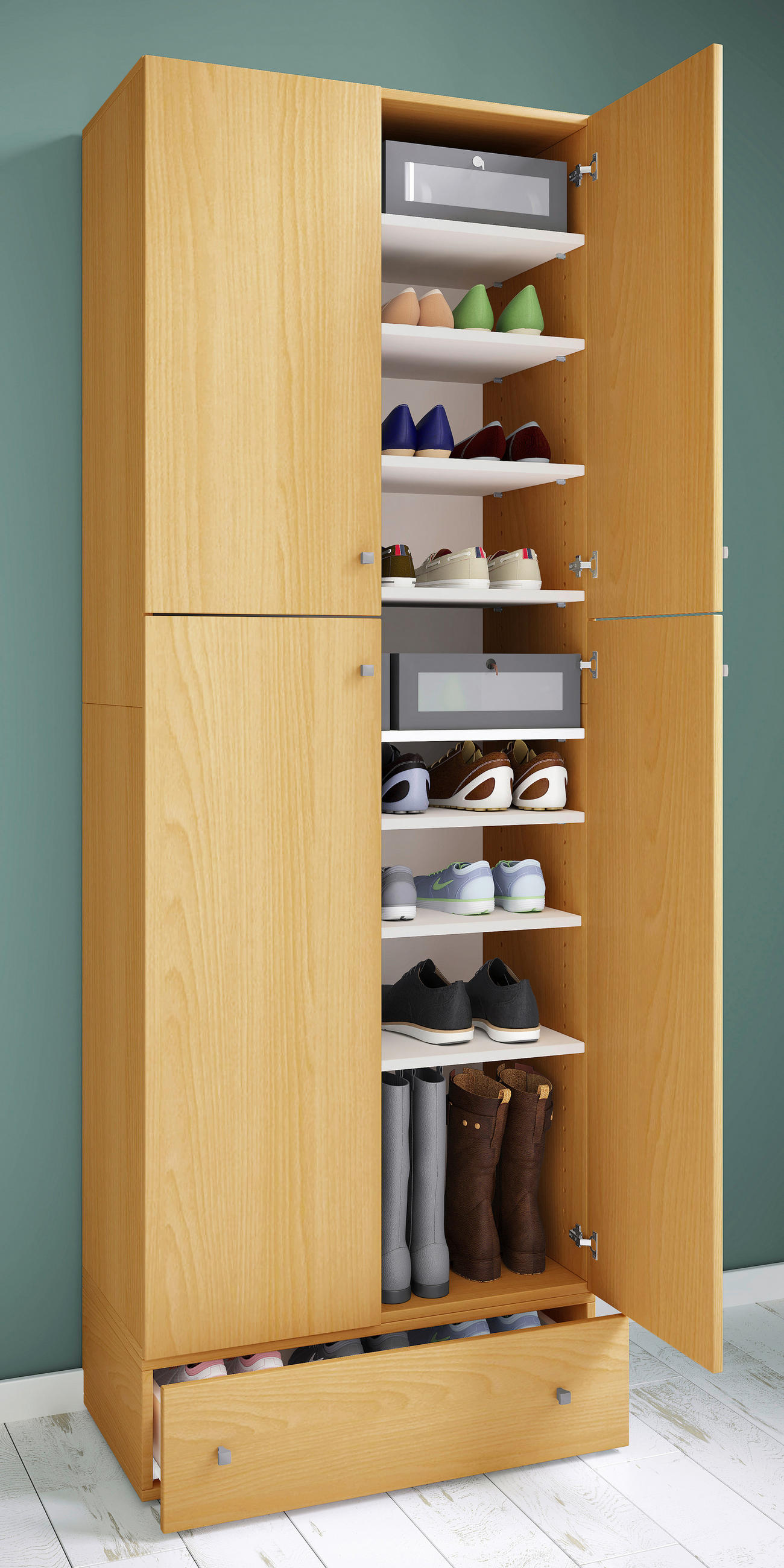 SKOSKÅP  i 70/200/39 cm  - bokfärgad/grå, Modern, trämaterial/plast (70/200/39cm) - MID.YOU