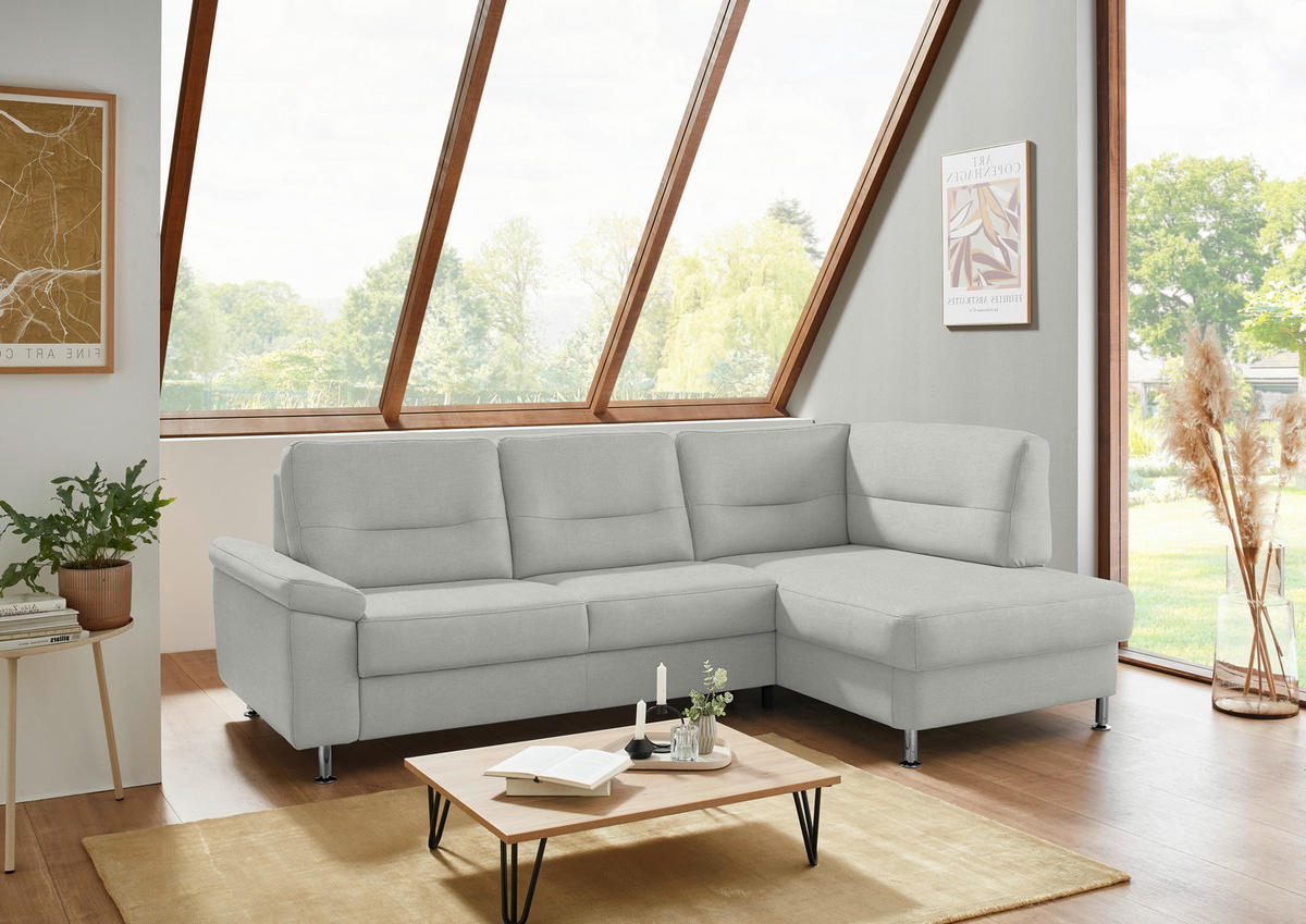 ECKSOFA  in Flachgewebe Silberfarben  244/160 cm  - Silberfarben/Alufarben, KONVENTIONELL, Textil/Metall (244/160cm) - Beldomo Comfort
