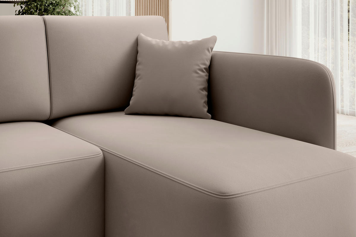 ECKSOFA Beige Plüsch  - Beige/Schwarz, Design, Kunststoff/Textil (206/150cm) - MID.YOU