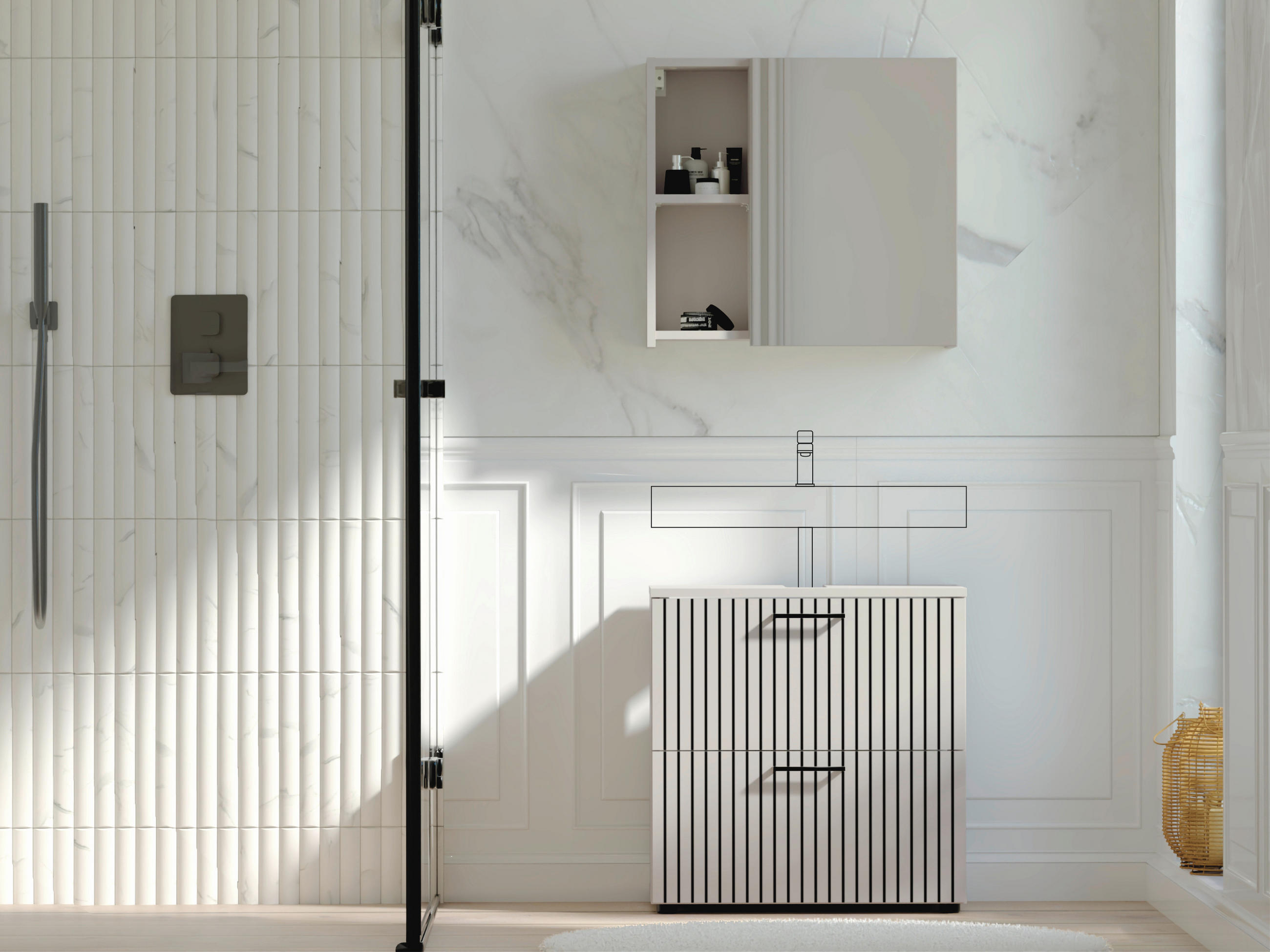 BADEZIMMER  in 60 cm  - Kaschmir/Schwarz, Trend, Glas/Holzwerkstoff (60cm) - Respekta
