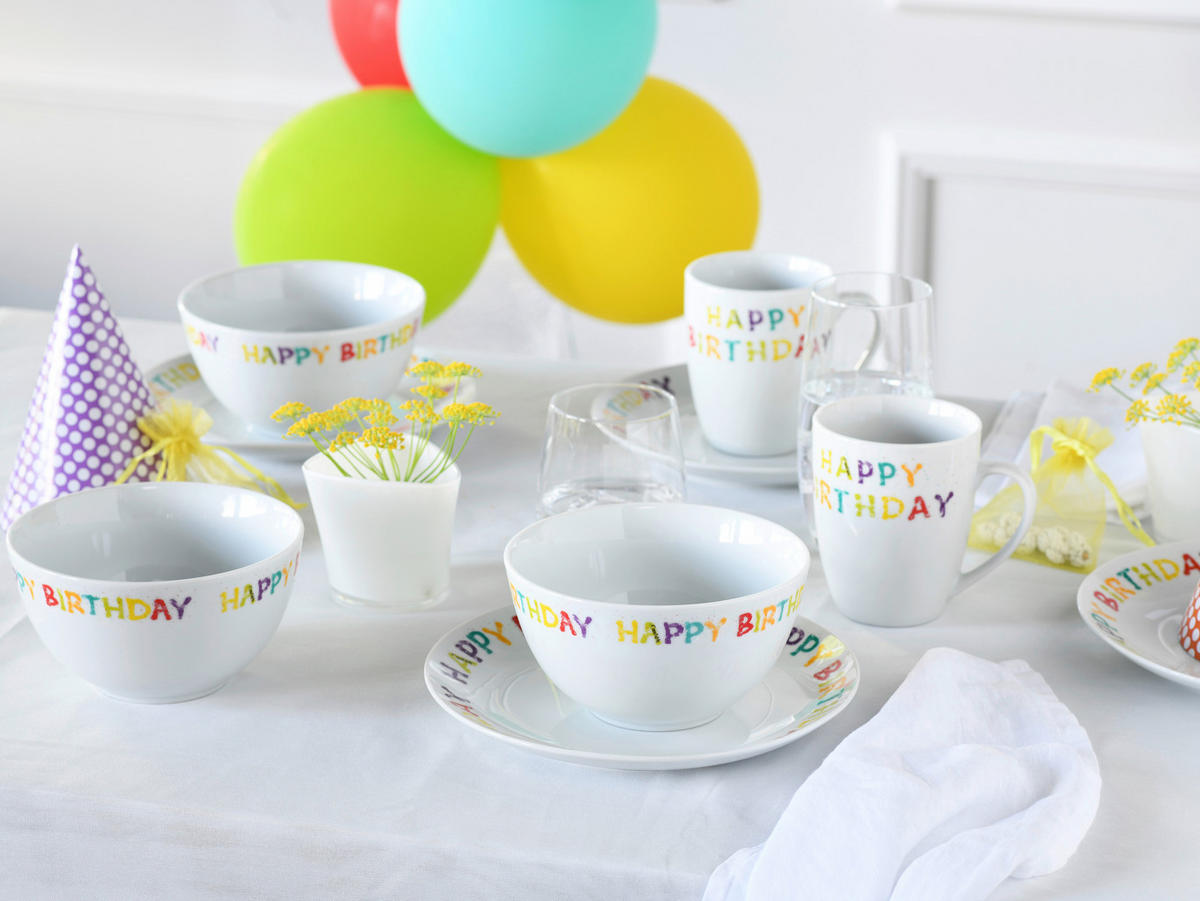 KOMPLETT SERVIS Happy Birthday 16 delar  - multicolor, Basics, keramik - Creatable