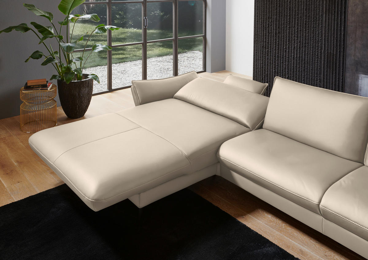 ECKSOFA in Echtleder Ecru  - Ecru/Schwarz, Design, Leder/Metall (172/334cm) - Valdera