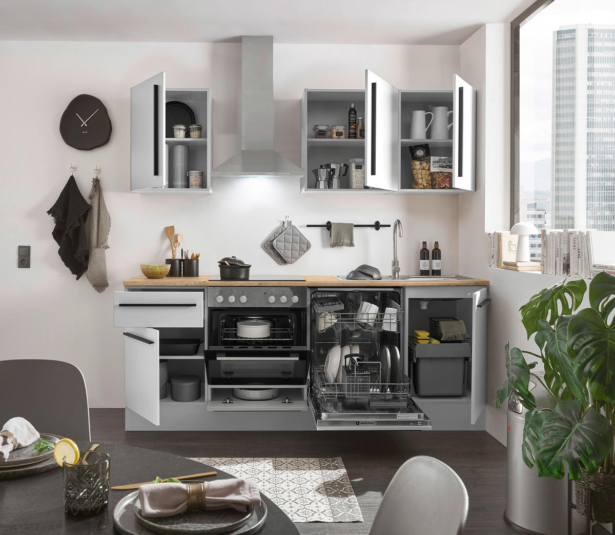 KÜCHENLEERBLOCK 220 cm   in Weiß, Eichefarben  - Eichefarben/Schwarz, Design, Holzwerkstoff/Kunststoff (220cm) - MID.YOU