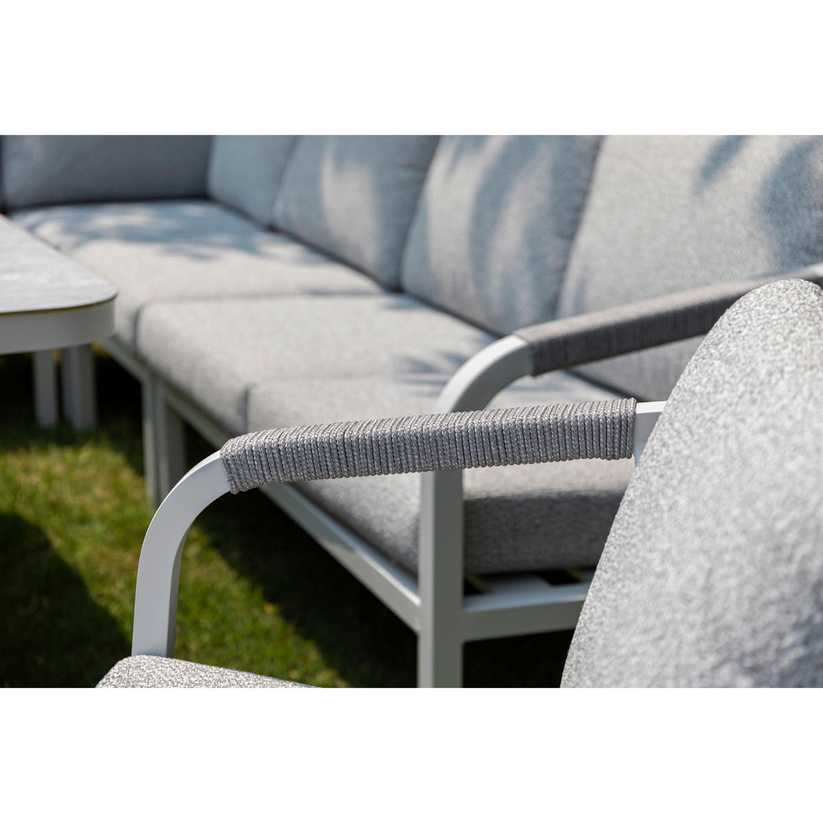 DINING-LOUNGESET  - Weiß/Grau, MODERN, Glas/Textil - Gardenson