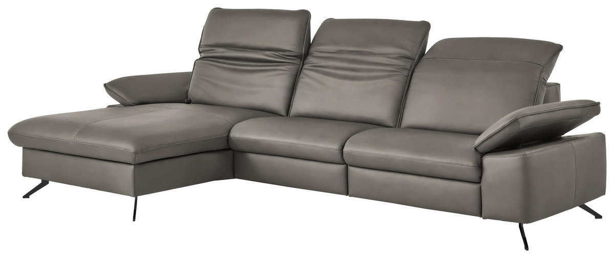 ECKSOFA  Echtleder Grau  - Schwarz/Grau, Design, Leder/Metall (169/307cm) - Beldomo Premium