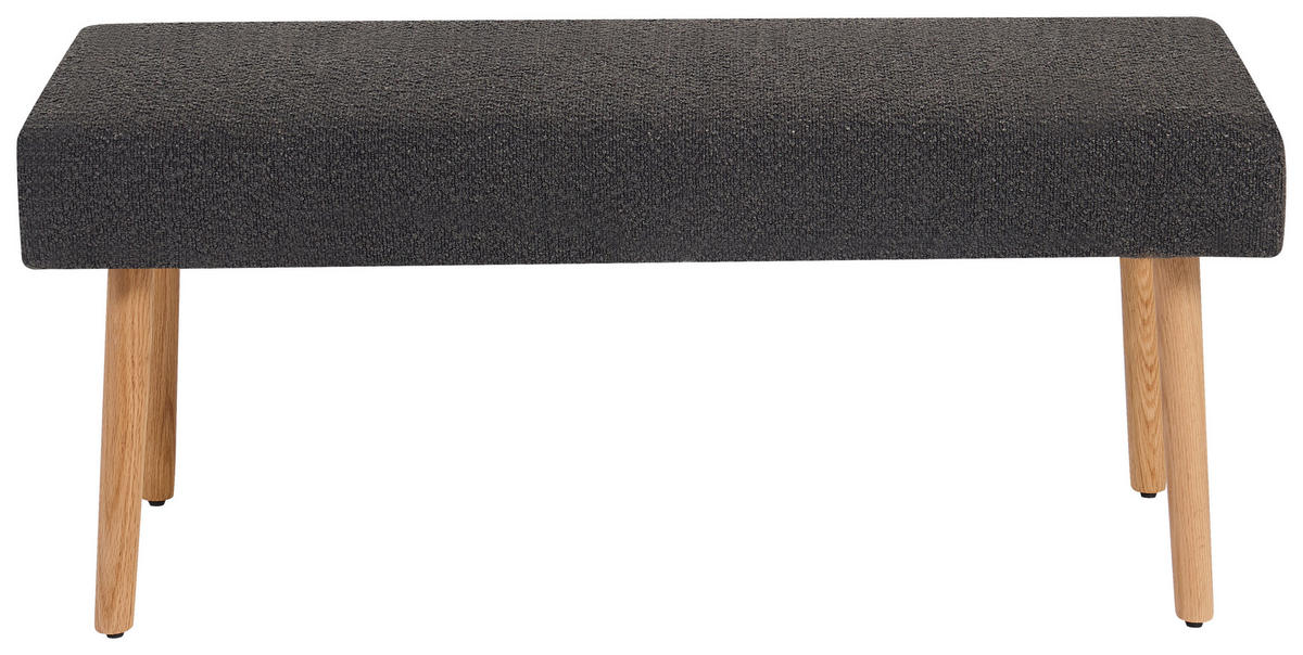 SITZBANK 98/42/40 cm Fleece Schwarz, Eichefarben Eiche massiv  - Eichefarben/Schwarz, KONVENTIONELL, Holz/Textil (98/42/40cm) - VanDerken