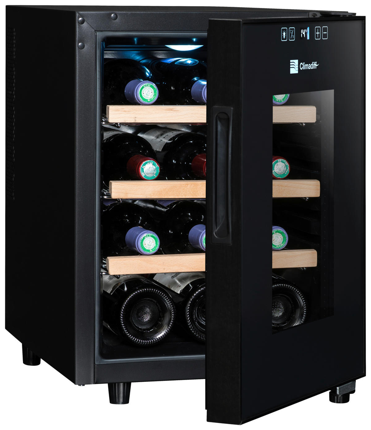 WEINKÜHLSCHRANK CC12F  - Schwarz, Basics, Glas/Holz (48/34,5/46cm)