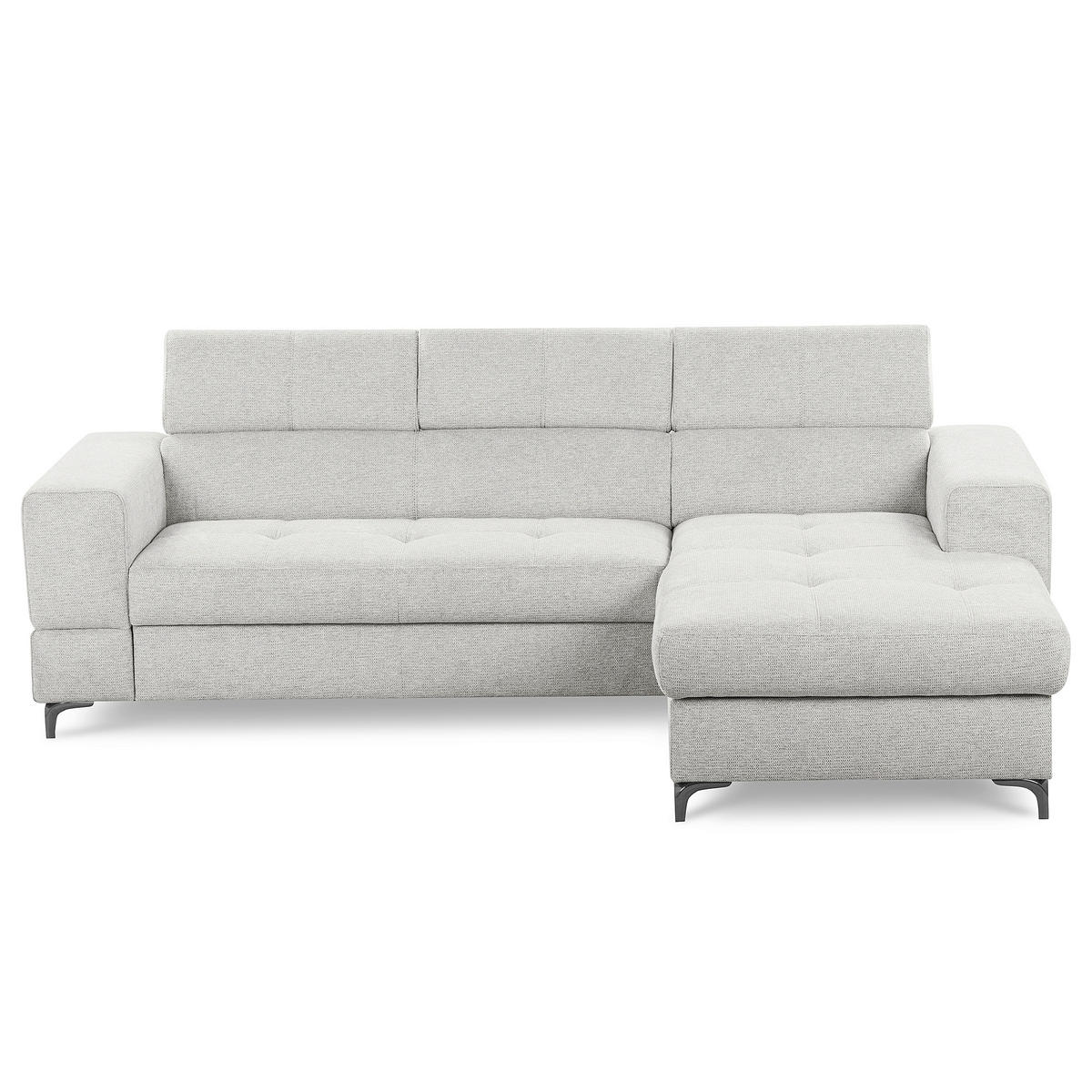 ECKSOFA TORINO Hellgrau Chenille Bettkasten, Kopfteilverstellung  - Schwarzchrom/Hellgrau, Design, Textil/Metall (247/173cm) - Livetastic