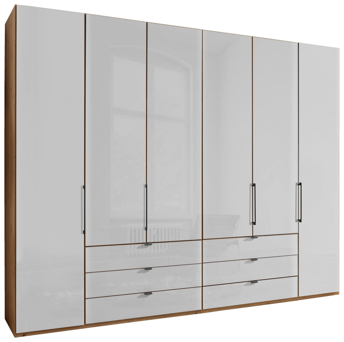 FALTTÜRENSCHRANK 300/216/58 cm 6-türig Weiß, Eiche Bianco  - Schieferfarben/Eiche Bianco, KONVENTIONELL, Glas/Holzwerkstoff (300/216/58cm) - Dieter Knoll