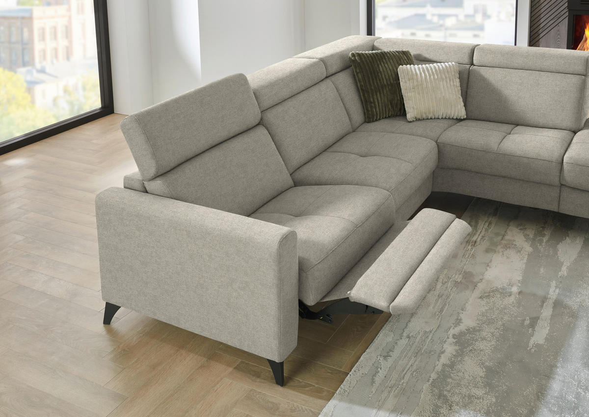 ECKSOFA Flachgewebe Ecru  - Ecru/Schwarz, Konventionell, Textil/Metall (276/214cm) - Beldomo System