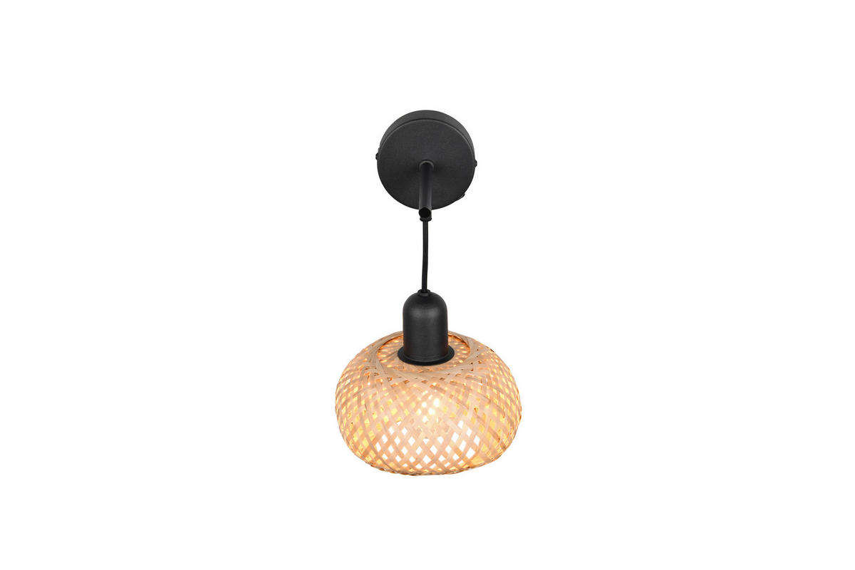 WANDLEUCHTE  - Schwarz/Naturfarben, Natur, Naturmaterialien/Metall (18/30,5/20cm)