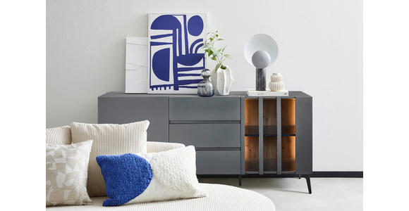 SIDEBOARD  in 166/76,3/41,5 cm  - Schwarz/Grau, Design, Glas/Holzwerkstoff (166/76,3/41,5cm) - Novel