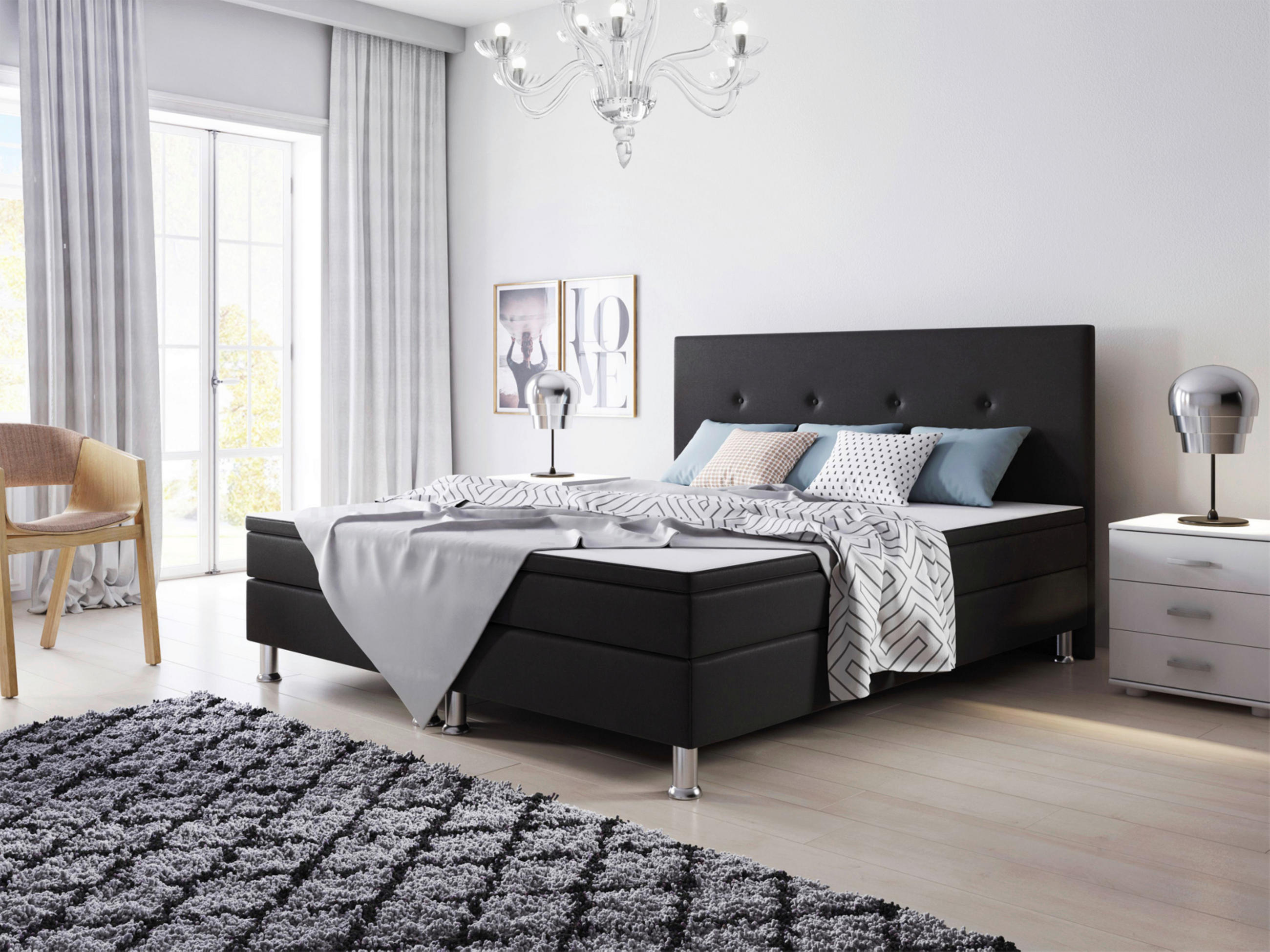 BOXSPRINGBETT  in Schwarz  - Silberfarben/Schwarz, KONVENTIONELL, Textil/Metall (180/115/210cm) - MID.YOU