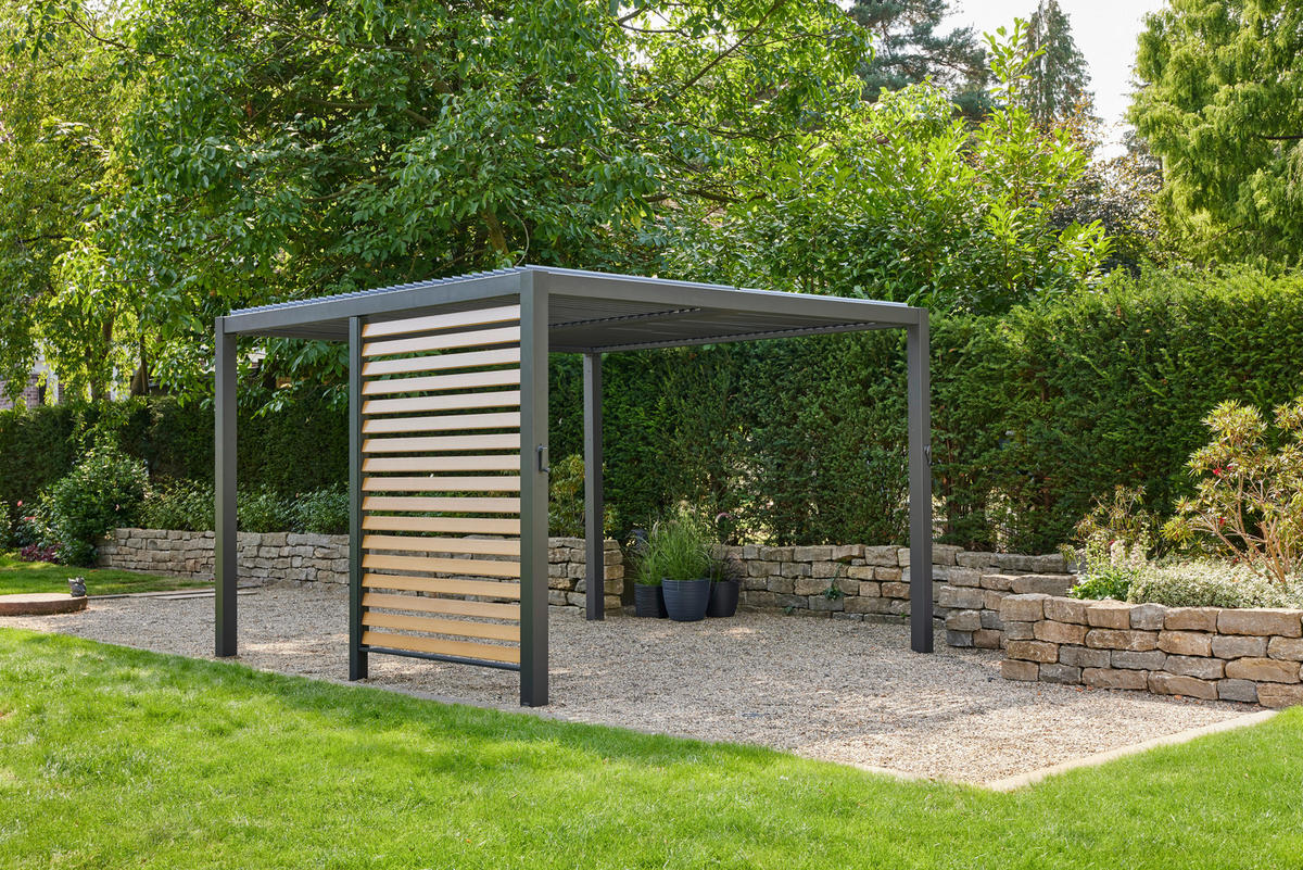 PAVILLON-SICHTSCHUTZ Holzoptik - Anthrazit/Braun, Basics, Metall (160/210/0,5cm) - Siena Garden